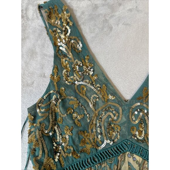 Ranna Gill Anthropologie Dress 8 Boho Paisley Sequin Embroidered Maxi Sleeveless - Picture 12 of 16
